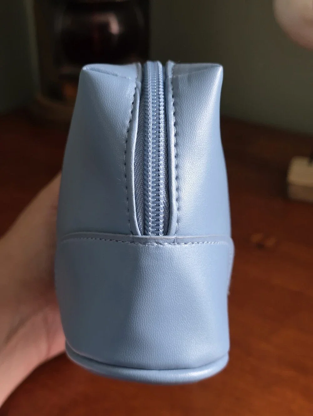 Ferragamo Parfums Travel Cosmetic Case Light Blue Faux Leather Makeup Bag